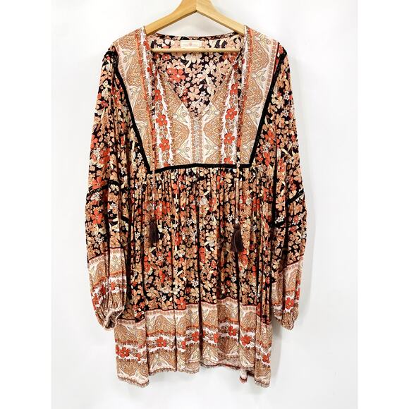 Tanah Folk Boho Floral Long Sleeve Flowy Dress L/XL - Picture 2 of 4